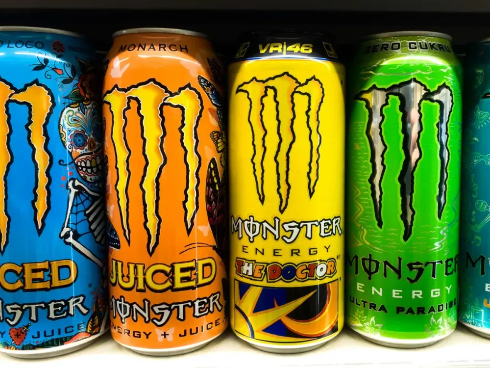Monster energy drinks cans are seen at the shop in Krakow, Poland on December 31, 2021. (Photo by Jakub Porzycki/NurPhoto via Getty Images)