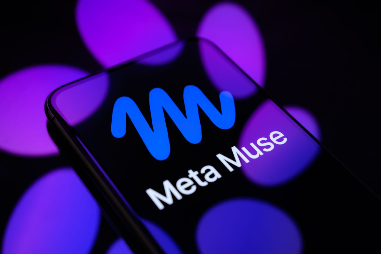 The Muse logo is displayed on a smartphone screen placed on a reflective surface onto which the Meta AI logo is projected, in Creteil, France, on September 9, 2026, after Meta launched Muse, an autonomous personal artificial intelligence agent. (Photo by Samuel Boivin/NurPhoto via Getty Images)