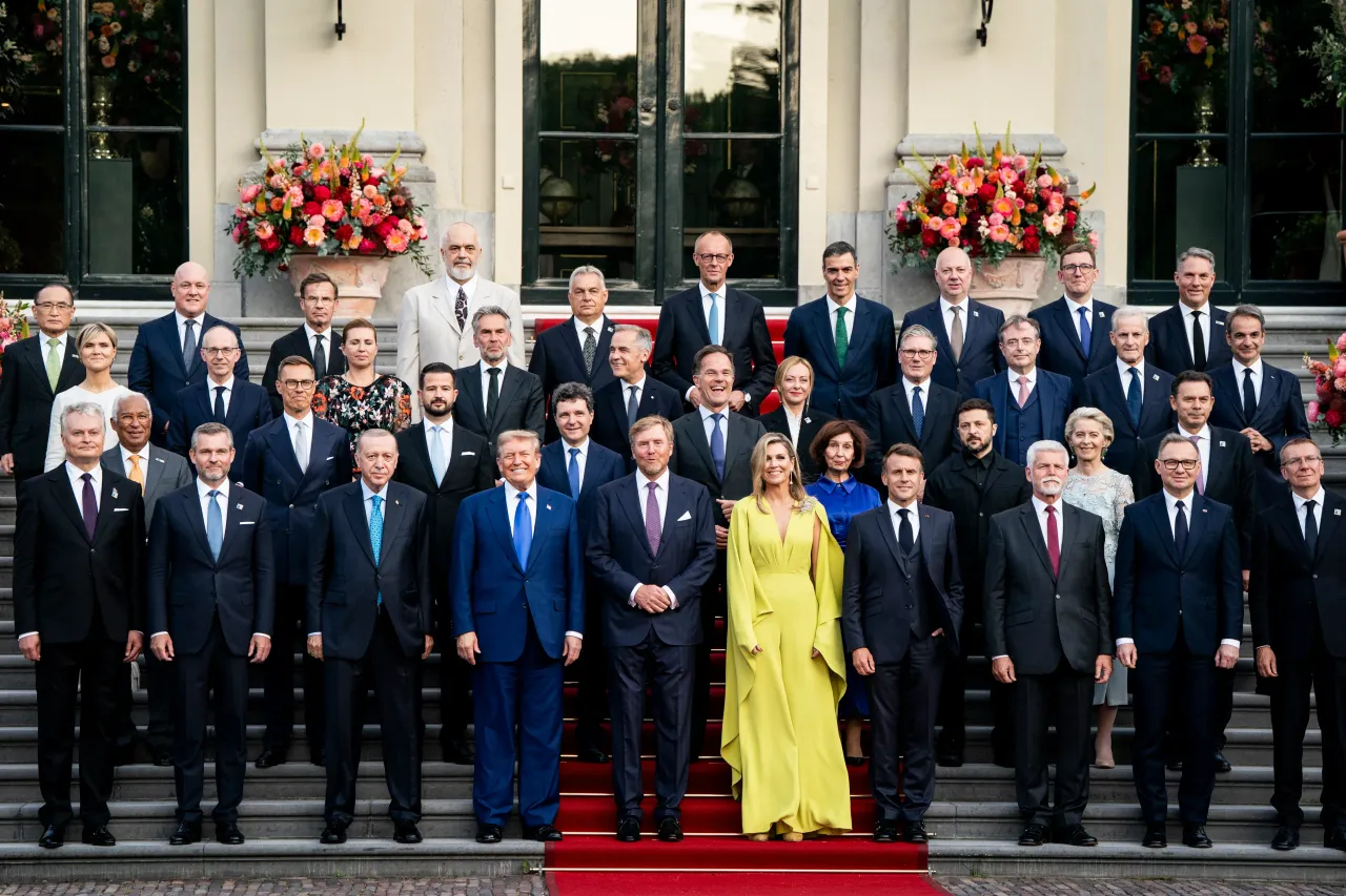 NATO Leaders join King Willem-Alexander and Queen Máxima of the Netherlands for a family photo as they participate in the 2025 NATO summit on June 24, 2025 in The Hague, Netherlands