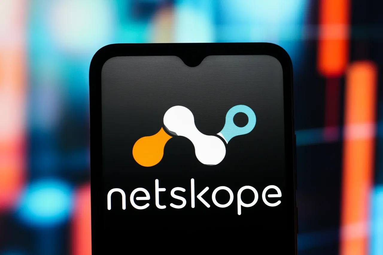 In this photo illustration, the Netskope logo is seen displayed on a smartphone screen