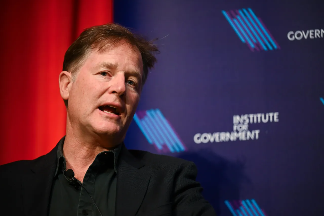 Nick Clegg in conversation about Big Tech, AI and Political Conflict with IfG director Dr Hannah White at a Fringe event in Bournemouth, England