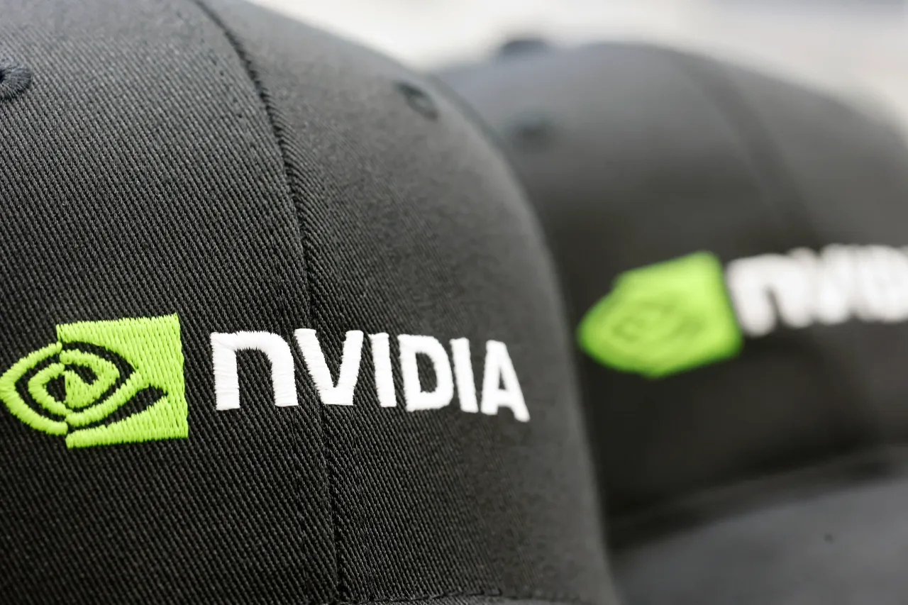 The logo of the American company Nvidia displayed on a cap  during the 9th edition of the VivaTech show at Parc des Expositions Porte de Versailles on June 12, 2025 in Paris, France. (Photo by Chesnot/Getty Images)