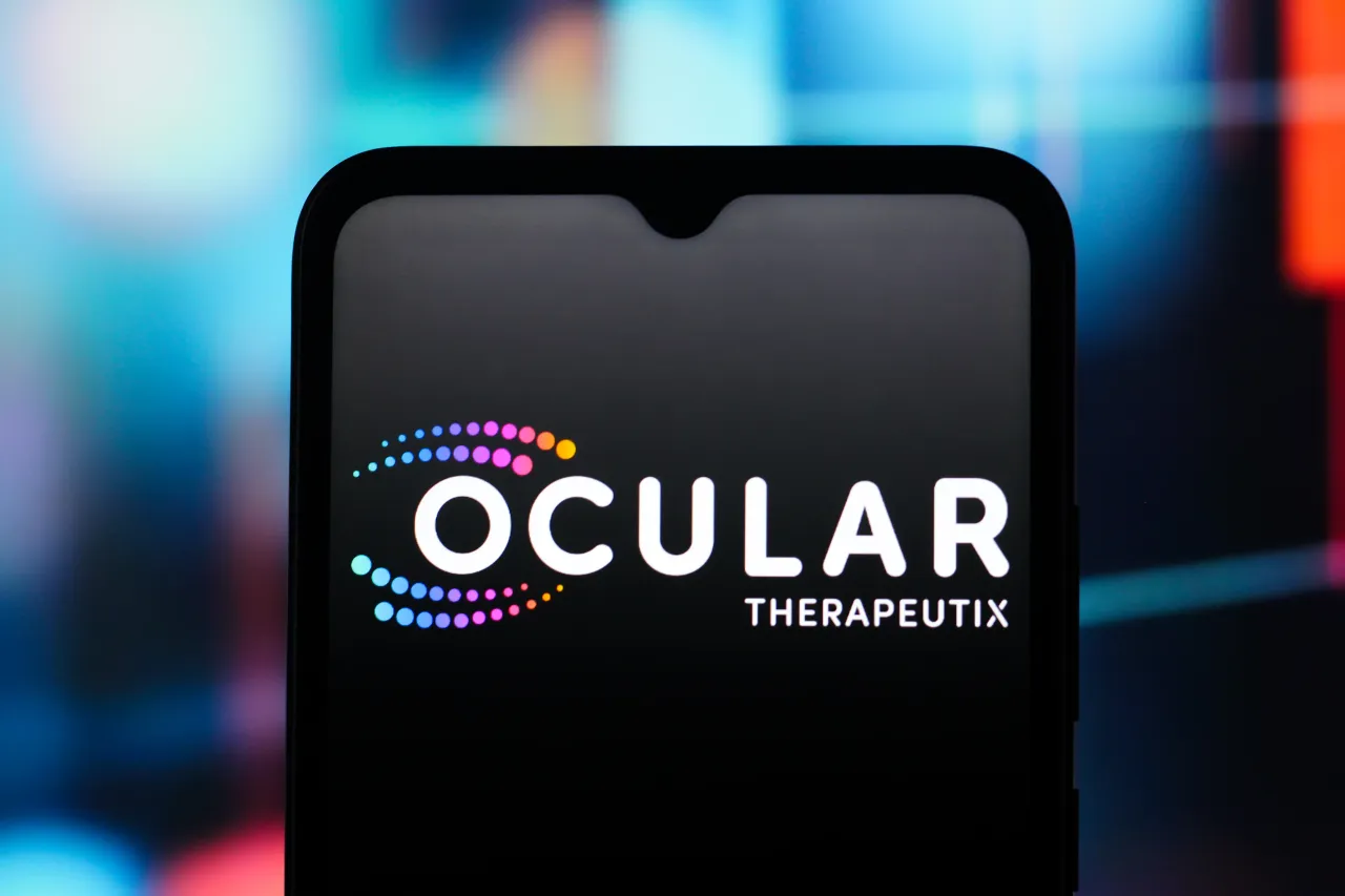In this photo illustration, the Ocular Therapeutix logo is seen displayed on a smartphone screen. (Photo Illustration by Thomas Fuller/SOPA Images/LightRocket via Getty Images)