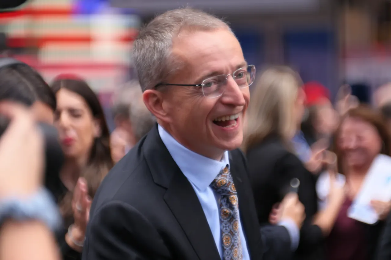 Former Intel CEO Pat Gelsinger laughs as he prepares to take a photo in Times Square on October 26, 2022 in New York City