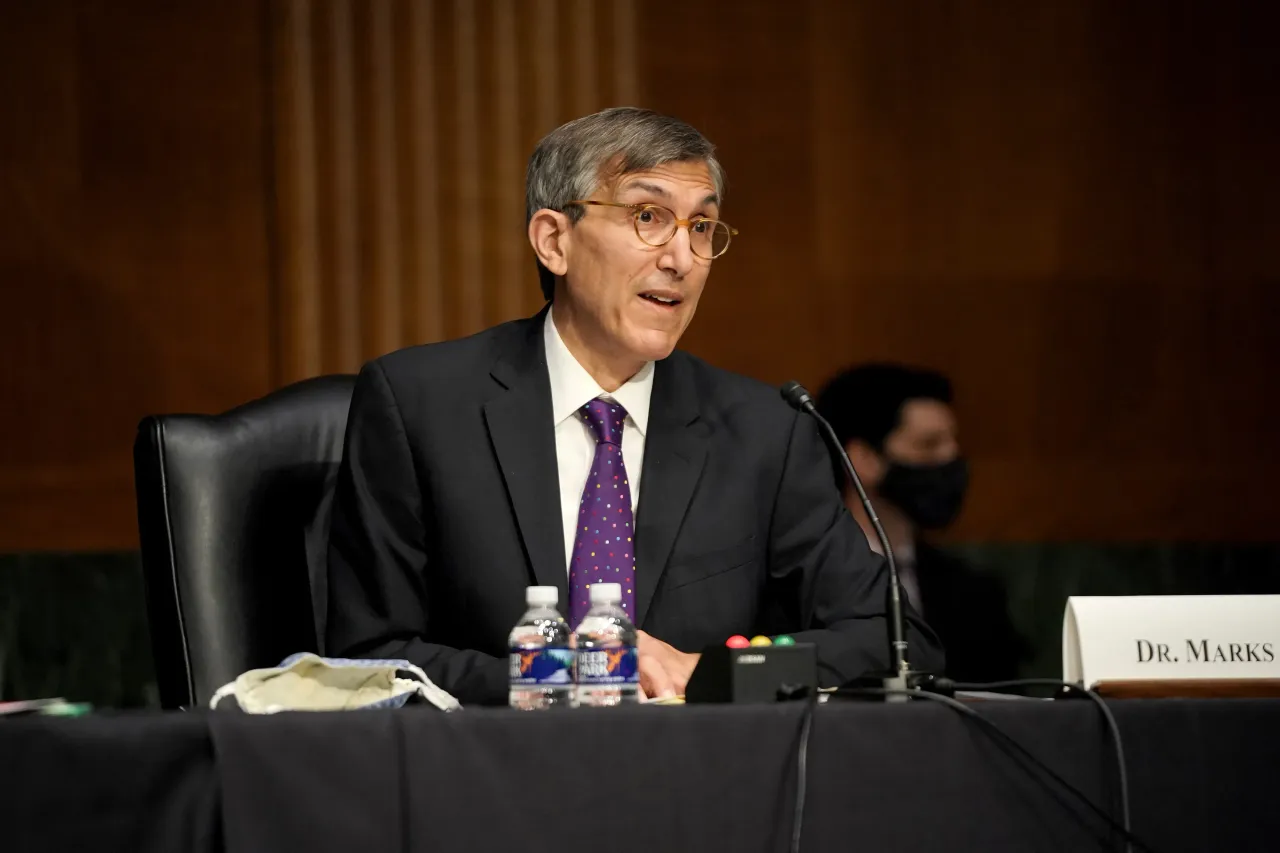Peter Marks gives an opening statement during a Senate Health, Education, Labor and Pensions Committee hearing on May 11, 2021. (Photo by Greg Nash-Pool/Getty Images)
