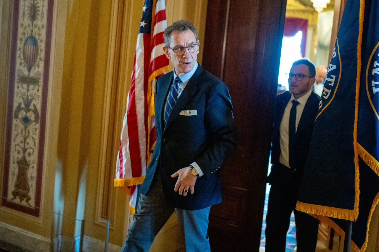 Pfizer CEO Albert Bourla leaves a meeting between CEOs and Senators to discuss Israel's war with Hamas on Capitol Hill on June 18, 2024. (Photo by Andrew Harnik/Getty Images)