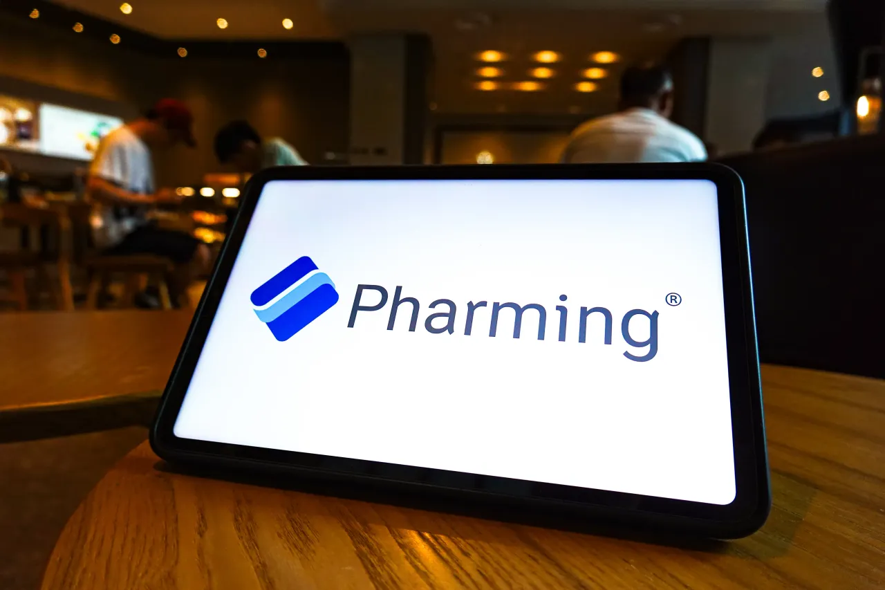 In this photo illustration, the Pharming logo is displayed on the screen of the tablet. (Photo Illustration by Sheldon Cooper/SOPA Images/LightRocket via Getty Images)