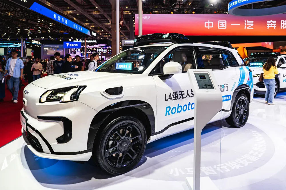 Pony.ai booth is seen during the 21st Shanghai International Automobile Industry Exhibition (Auto Shanghai 2025) at the National Exhibition and Convention Center (Shanghai) on April 26, 2025 in Shanghai, China. (Photo by VCG/VCG via Getty Images)