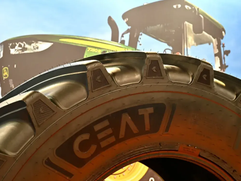 The brand name company logo for CEAT agricultural and industrial tyre manufacturer is displayed during the LAMMA Show 2025 at NEC Birmingham on January 15, 2025 in Birmingham, England. (Photo by John Keeble/Getty Images)