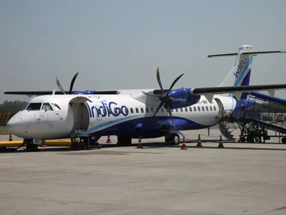 An IndiGo Airlines airplane is at Indira Gandhi International Airport (Delhi Airport) in Delhi, India, on April 24, 2024. (Photo by Creative Touch Imaging Ltd./NurPhoto via Getty Images)