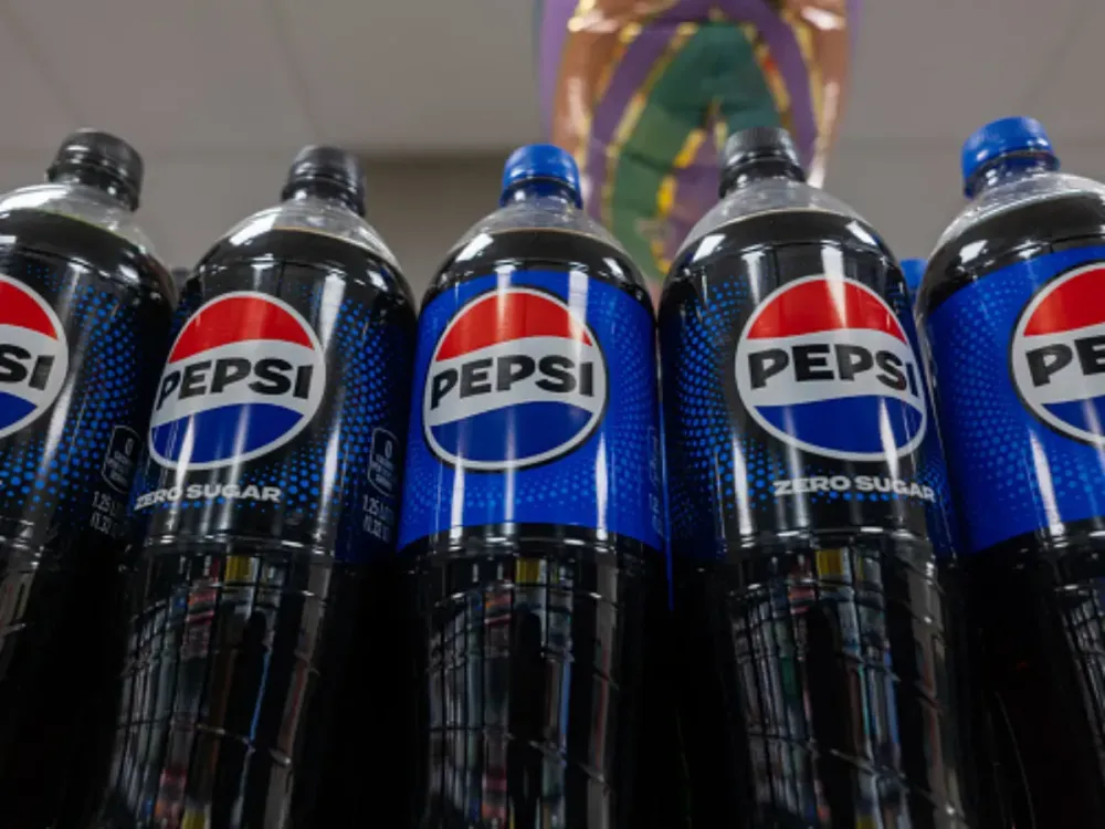 Bottles of Pepsi soda are displayed in a store on March 17, 2025 in New York City. On Monday, PepsiCo announced that it is buying prebiotic soda brand Poppi for nearly $2 billion. (Photo by Spencer Platt/Getty Images)