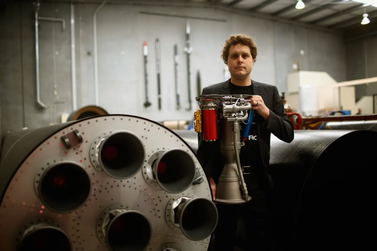RocketLab CEO, Peter Beck poses with The Rutherford at the company's Auckland headquarters on June 10, 2015 in Auckland, New Zealand. (Photo by Phil Walter/Getty Images)