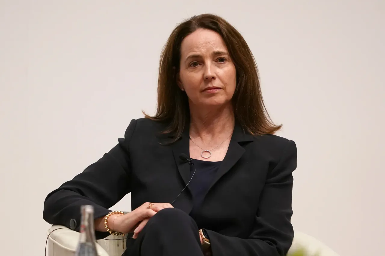 OpenAI CFO Sarah Friar listens on stage during the international conference to mark the 25th anniversary of the Belfast-Good Friday Agreement.