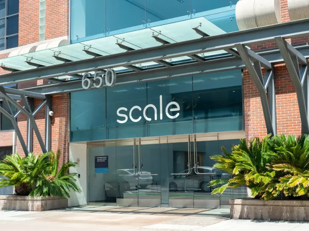 Facade with logo at headquarters of Scale AI, San Francisco, California, June 2, 2025. (Photo by Smith Collection/Gado/Getty Images)