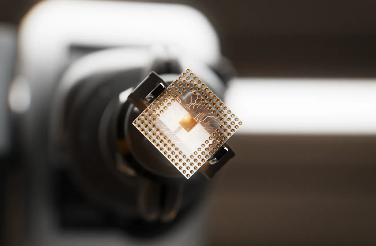 Representative image of an automated robotic arm gripping a CPU inside of a circuit board factory. (Photo by luza studios/Getty Images)