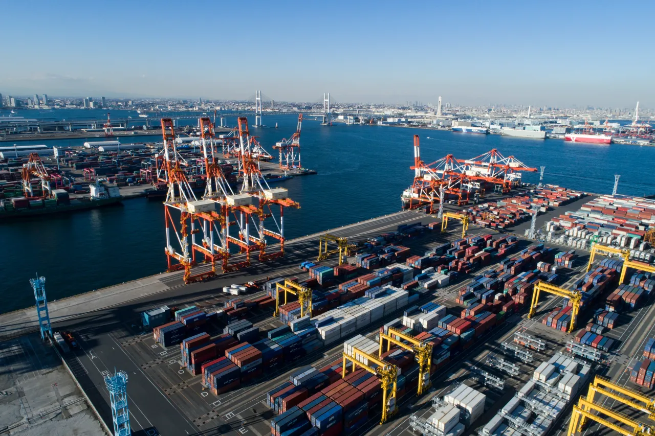 Stacks of containers in a port.