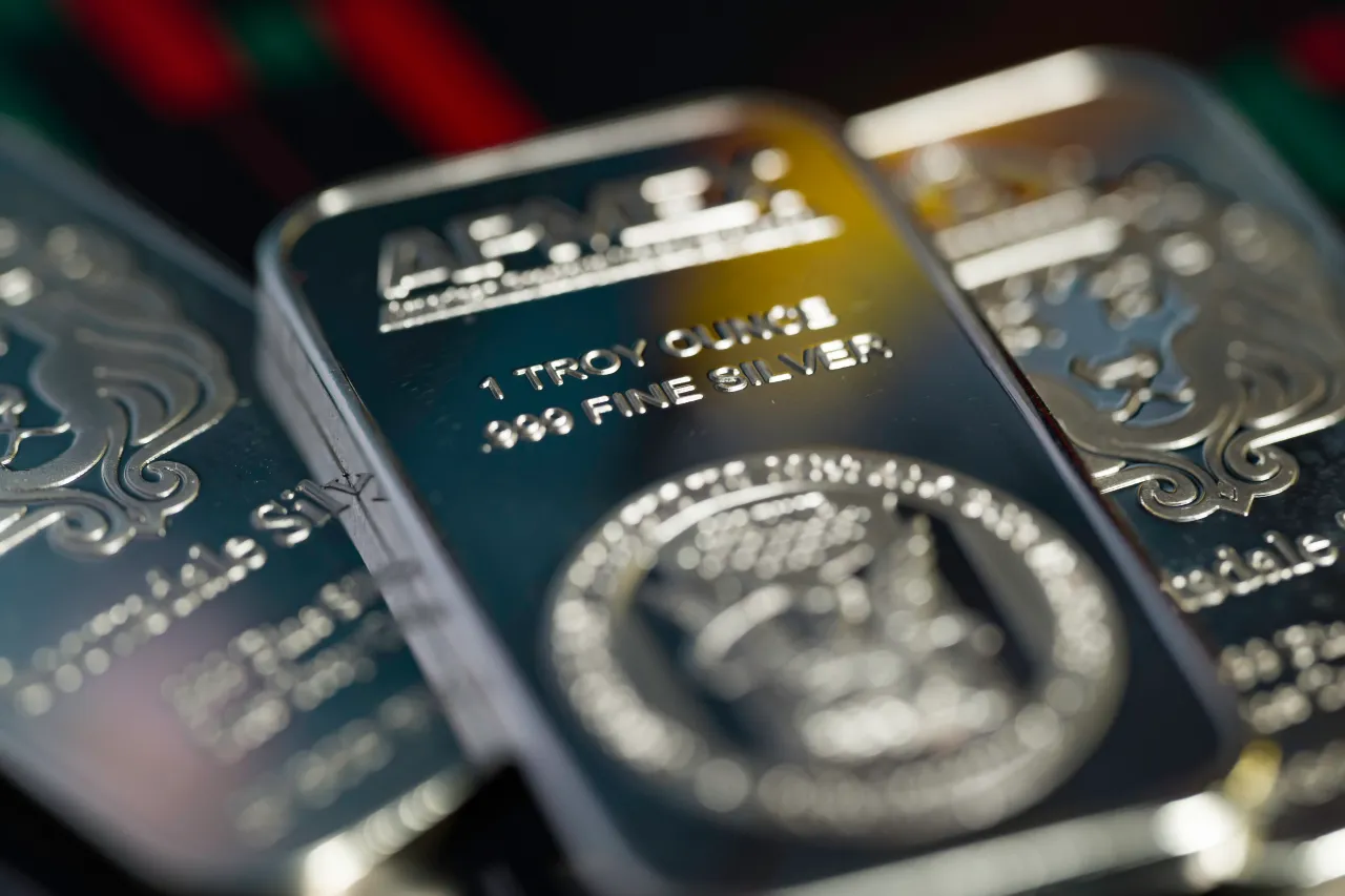 Silver bars appear in a photo illustration as silver prices move amid shifting industrial demand and global market volatility in Brussels, Belgium, on December 24, 2025. (Photo by Jonathan Raa/NurPhoto via Getty Images)