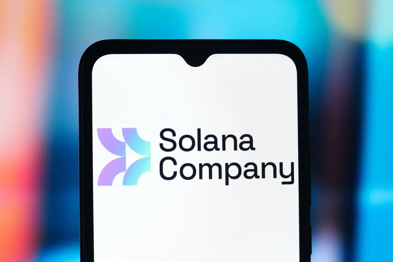 In this photo illustration, the Solana Company logo is seen displayed on a smartphone screen. (Photo Illustration by Thomas Fuller/SOPA Images/LightRocket via Getty Images)