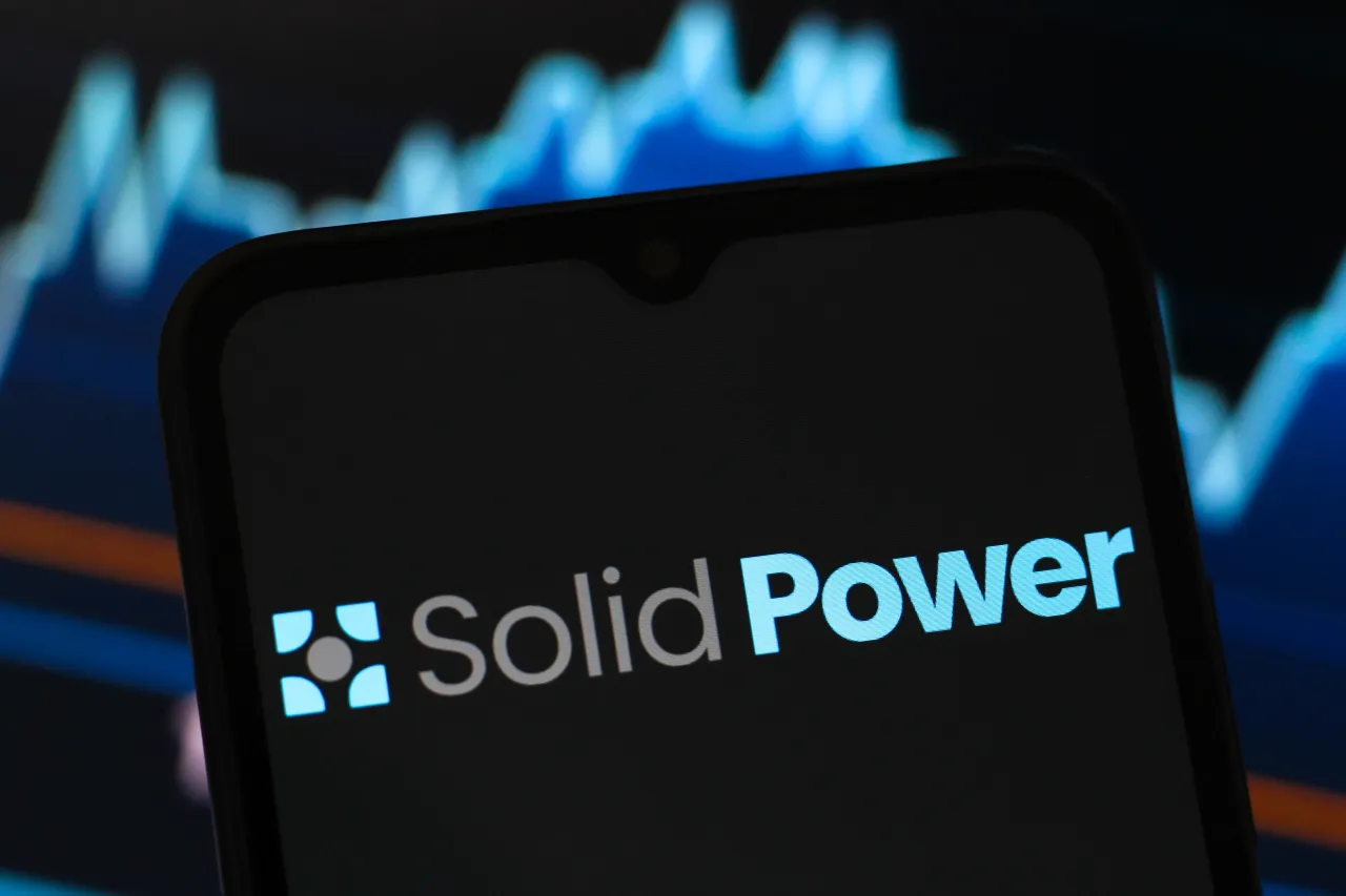 In this photo illustration, the Solid Power logo is seen displayed on a smartphone screen. (Photo Illustration by Thomas Fuller/SOPA Images/LightRocket via Getty Images)