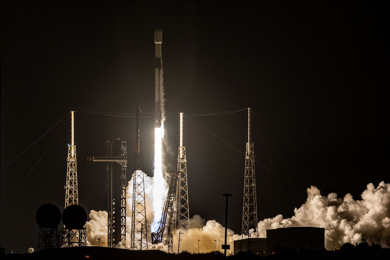 A SpaceX Falcon 9 rocket launches from pad 40 at the Cape Canaveral Space Force Station carrying a classified satellite for the National Reconnaissance Office (NRO). (Photo by Manuel Mazzanti/NurPhoto via Getty Images)