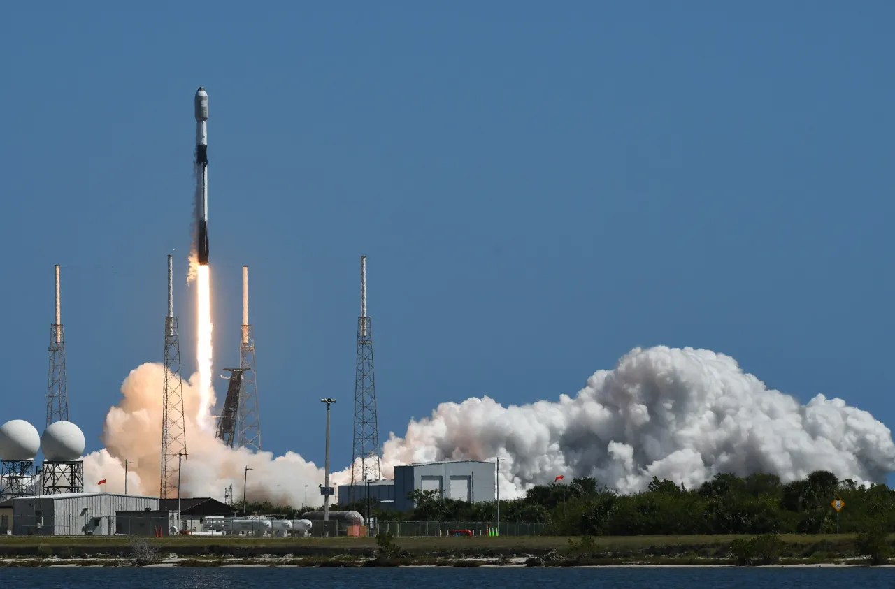 A SpaceX Falcon 9 rocket carrying a batch of 56 Starlink internet satellites launches from pad 40 at Cape Canaveral Space Force Station in Cape Canaveral, Florida on March 24, 2023. (Photo by Paul Hennessy/SOPA Images/LightRocket via Getty Images)