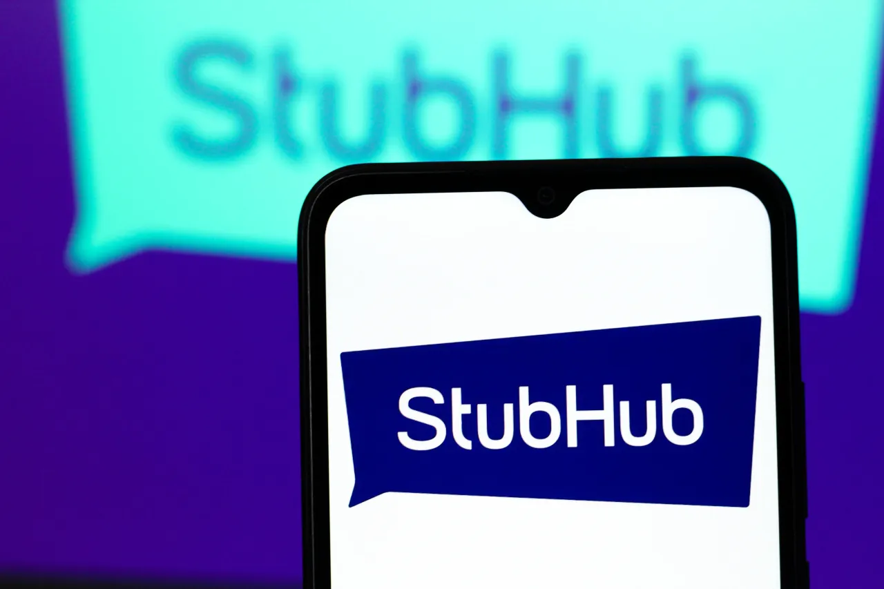 In this photo illustration, the StubHub logo is seen displayed on a smartphone screen