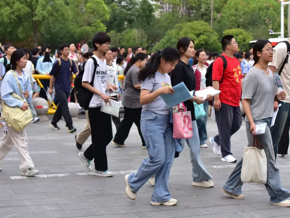 Students walk into an exam venue on the second day of the Gaokao, or National College Entrance Examination, on June 8, 2025 in Fuyang, Anhui Province of China. (Photo by VCG/VCG via Getty Images)