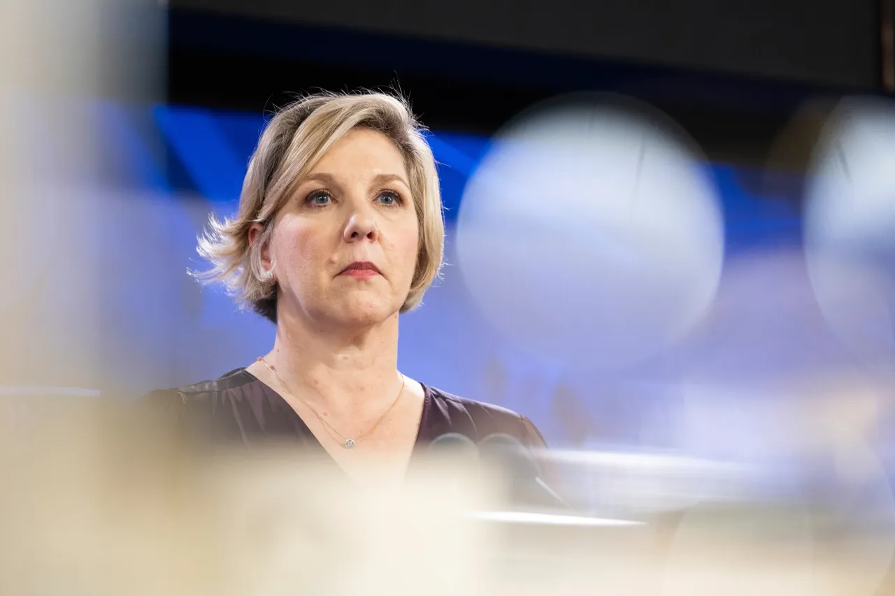 Robyn Denholm, Chair of the Technology Council of Australia and Chair of the Board of Directors of Tesla Inc, during an address to the National Press Club of Australia on September 14th, 2022. (Photo credit: Getty Images)