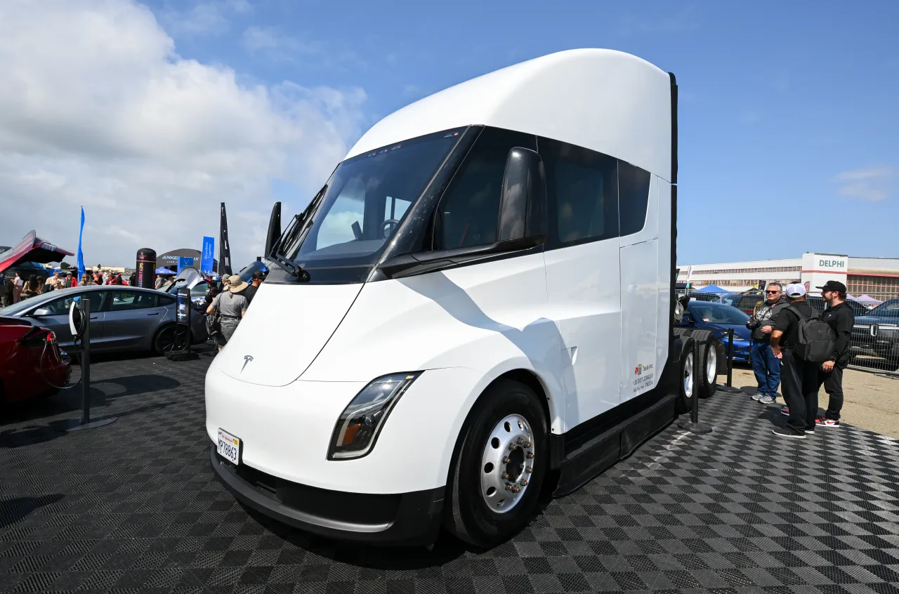 A view of Tesla Semi-Truck at Electrify Expo San Francisco, the largest electric vehicles (EV) event in North America is held in Alameda, California, United States on August 24, 2024. (Photo by Tayfun Coskun/Anadolu via Getty Images)