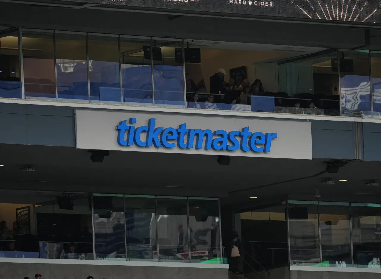 A Ticketmaster ad board is seen during an MLS match between the Seattle Sounders FC and Nashville SC on April 19, 2025 at Lumen Field in Seattle, WA. (Photo by Jeff Halstead/Icon Sportswire via Getty Images)