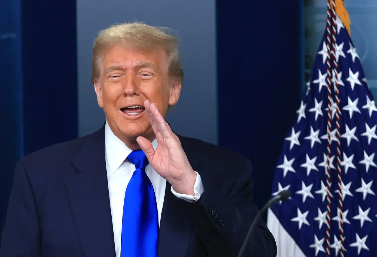 U.S. President Donald Trump takes part in a press conference on recent Supreme Court rulings in the briefing room at the White House on June 27, 2025 in Washington, DC. (Photo by Joe Raedle/Getty Images)