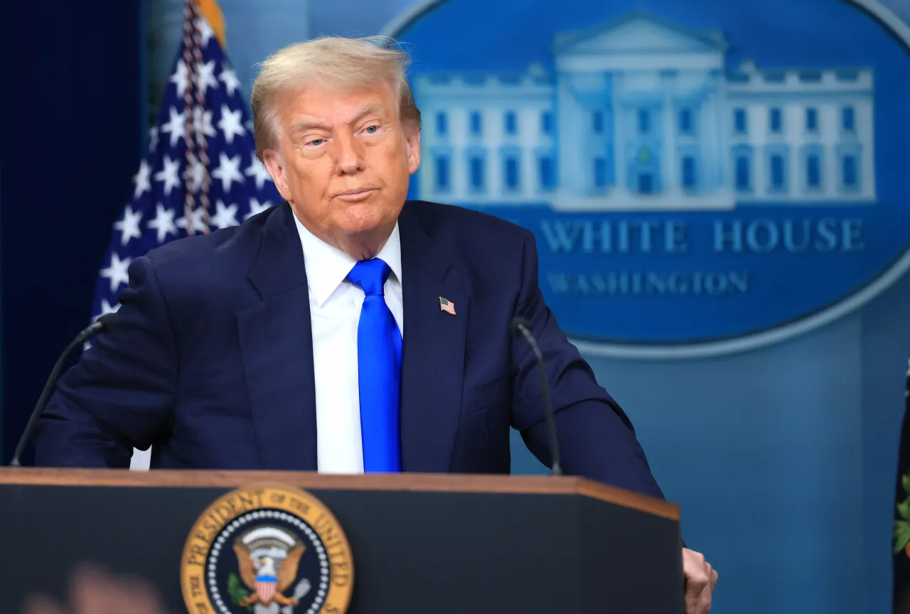 U.S. President Donald Trump answers questions during a press conference on recent Supreme Court rulings in the briefing room at the White House on June 27, 2025 in Washington, DC. (Photo by Joe Raedle/Getty Images)
