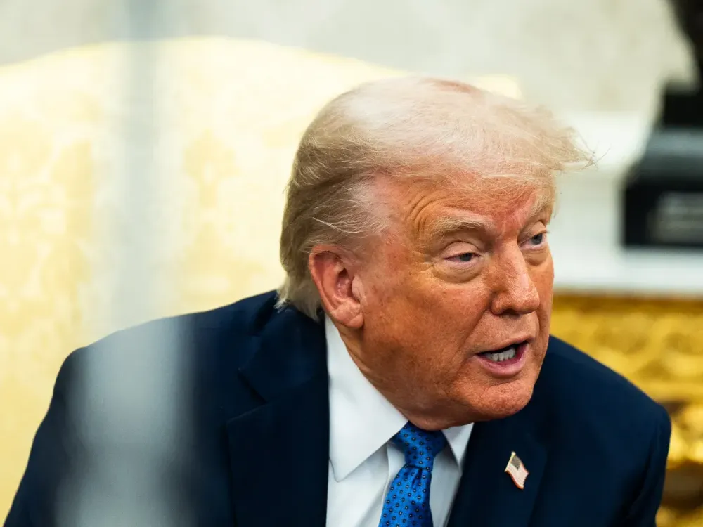 US President Donald Trump during a Bilateral meeting with Prime Minister of Norway Jonas Gahr Støre in the Oval Office of the White House on Thursday April 24, 2025. (Photo by Demetrius Freeman/The Washington Post via Getty Images)