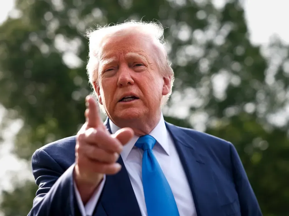U.S. President Donald Trump speaks to the media as he departs the White House on April 25, 2025 in Washington, DC. (Photo by Kevin Dietsch/Getty Images)