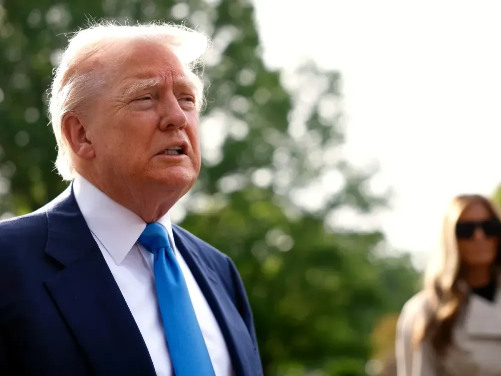 U.S. President Donald Trump speaks to the media as he departs the White House on April 25, 2025 in Washington, DC. (Photo by Kevin Dietsch/Getty Images)