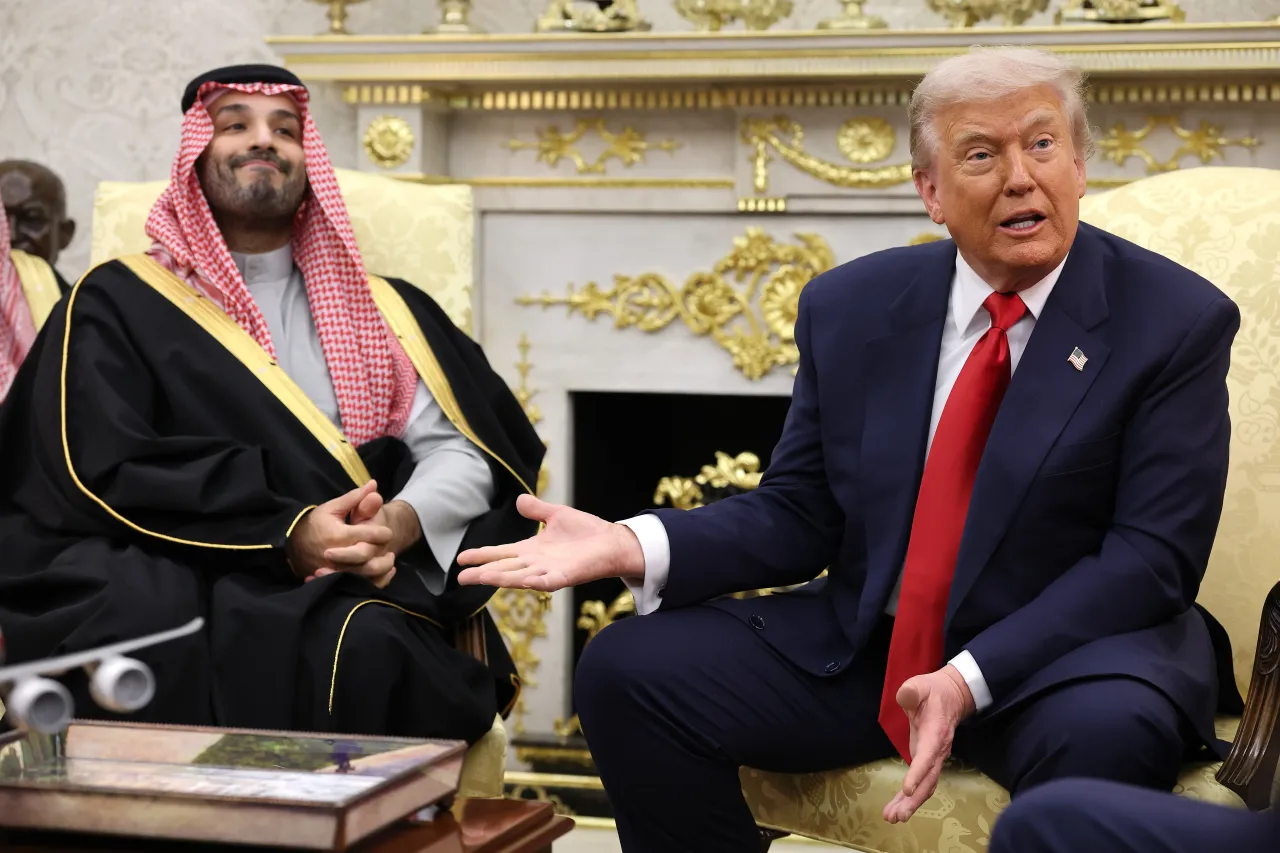 U.S. President Donald Trump (R) speaks during a bilateral meeting with Crown Prince and Prime Minister Mohammed bin Salman of Saudi Arabia (L) at the White House on November 18, 2025 in Washington, DC. (Photo by Win McNamee/Getty Images)