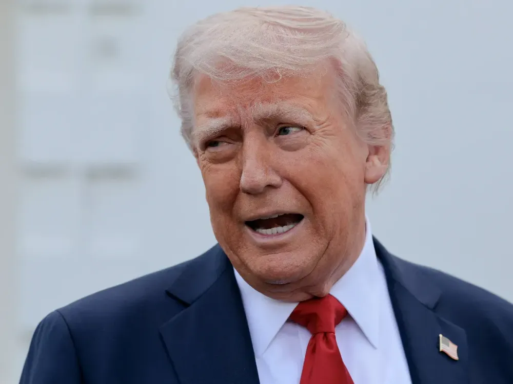 U.S. President Donald Trump talks to reporters after inspecting the North Lawn on April 23, 2025 in Washington, DC. (Photo by Chip Somodevilla/Getty Images)