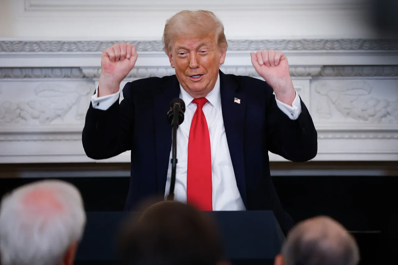U.S. President Donald Trump delivering remarks during a White House Faith Office luncheon in the State Dining Room at the White House on July 14, 2025 in Washington, DC. (Photo by Kevin Dietsch/Getty Images)