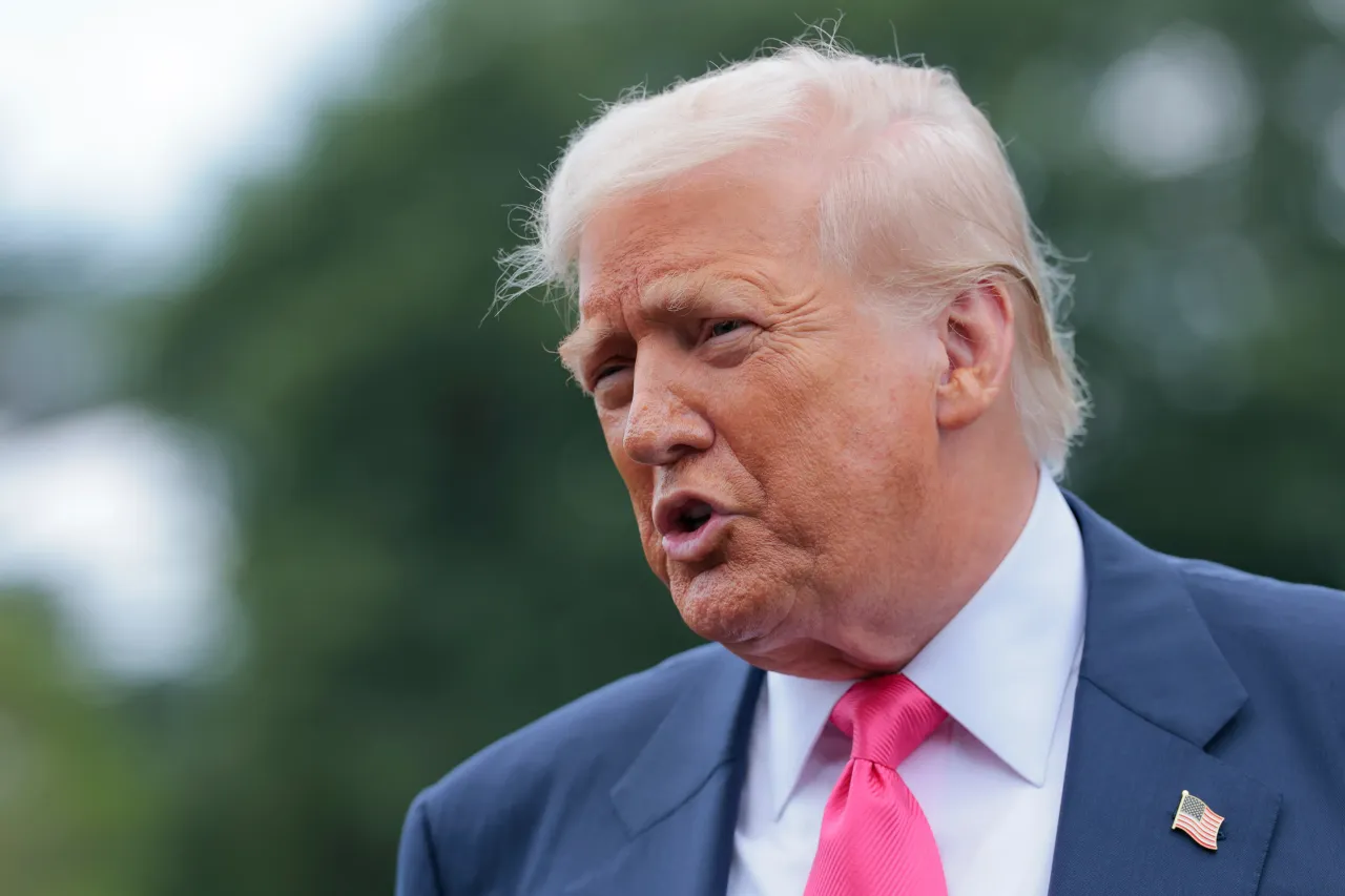 U.S. President Donald Trump speaks to the media as he departs the White House on July 15, 2025 in Washington, DC for Pittsburgh, Pennsylvania, to speak at an artificial intelligence and energy summit. (Photo by Anna Moneymaker/Getty Images)