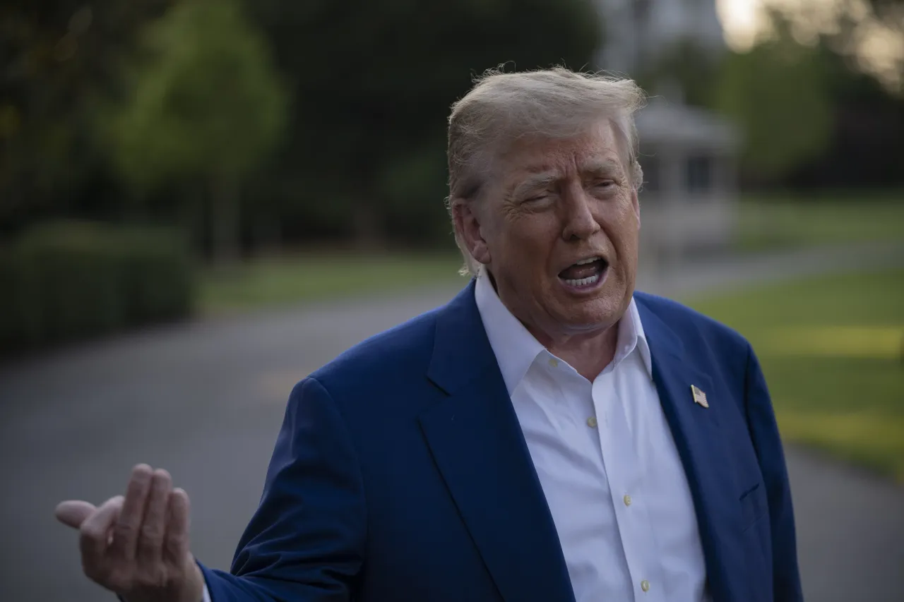 U.S. President Donald Trump speaks to press before his departure at the White House to route The Hague, Netherlands on June 24, 2025, in Washington D.C. to attend NATO Summit in Netherlands. (Photo by Celal Gunes/Anadolu via Getty Images)