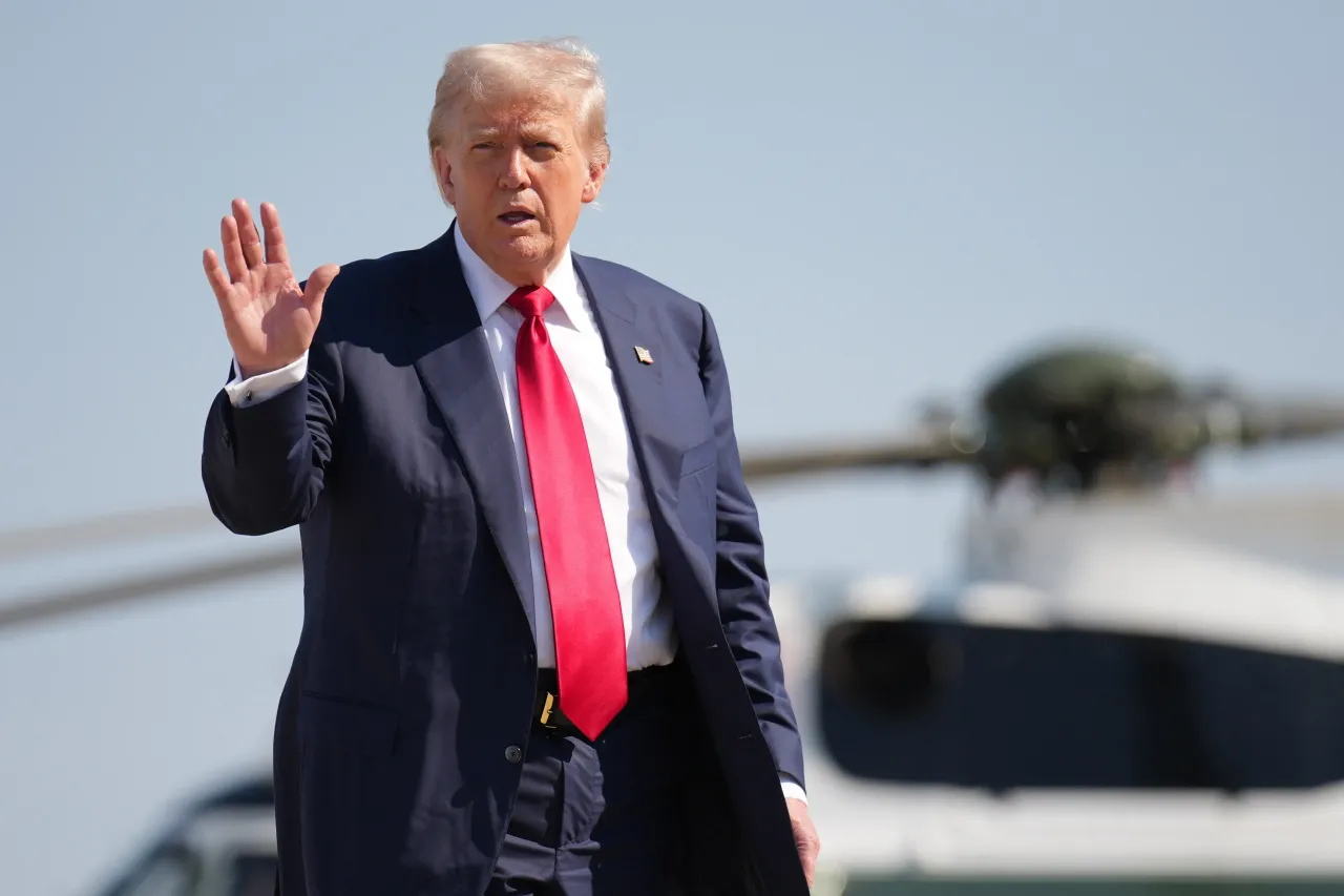 U.S. President Donald Trump boards Air Force One bound for Scotland on July 25, 2025 at Joint Base Andrews, Maryland. (Photo by Andrew Harnik/Getty Images)