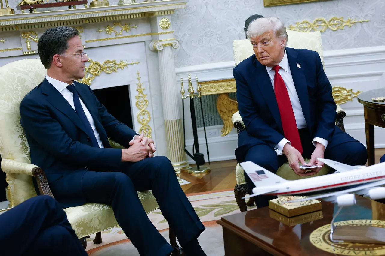 U.S. President Donald Trump meets with NATO Secretary General Mark Rutte in the Oval Office at the White House on July 14, 2025 in Washington, DC. (Photo by Kevin Dietsch/Getty Images)