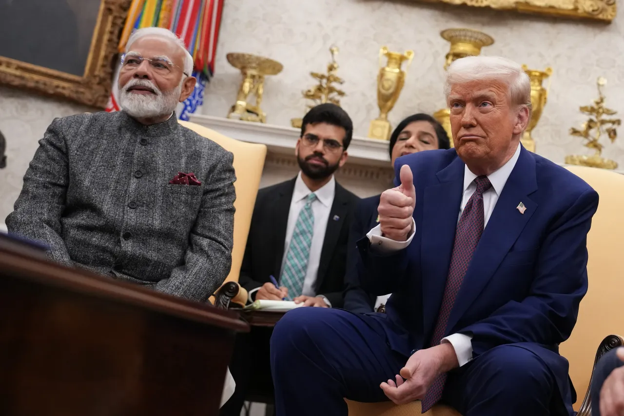 U.S. President Donald Trump and Indian Prime Minister Narendra Modi meet in the Oval Office at the White House on February 13, 2025 in Washington, DC. (Photo by Andrew Harnik/Getty Images)