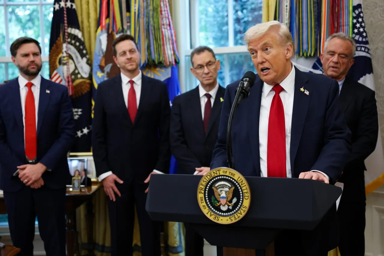 U.S. President Donald Trump announces a deal with Pfizer to lower Medicaid drug prices in the Oval Office of the White House on September 30, 2025 in Washington, DC. (Photo by Win McNamee/Getty Images)