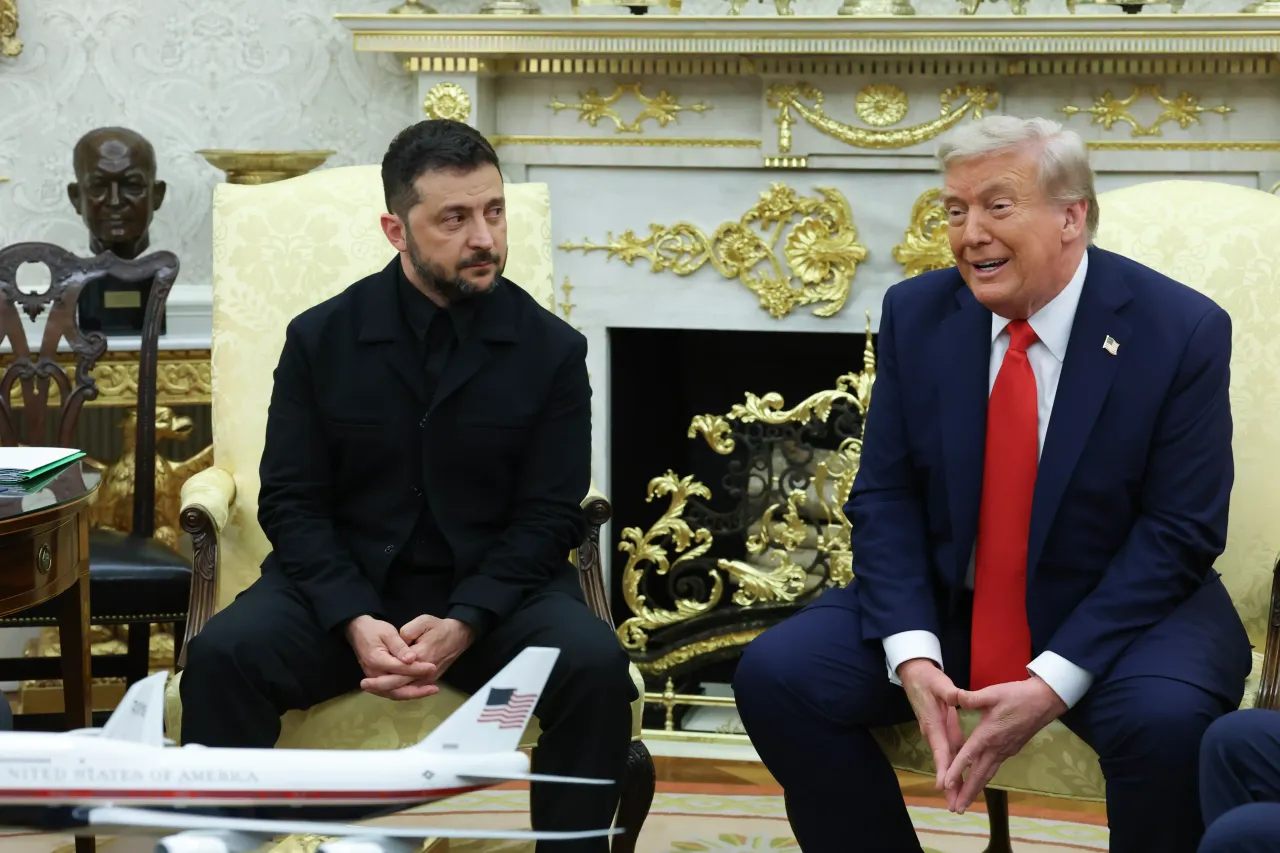 U.S. President Donald Trump meets with Ukrainian President Volodymyr Zelensky in the Oval Office at the White House on August 18, 2025 in Washington, DC. (Photo by Anna Moneymaker/Getty Images)