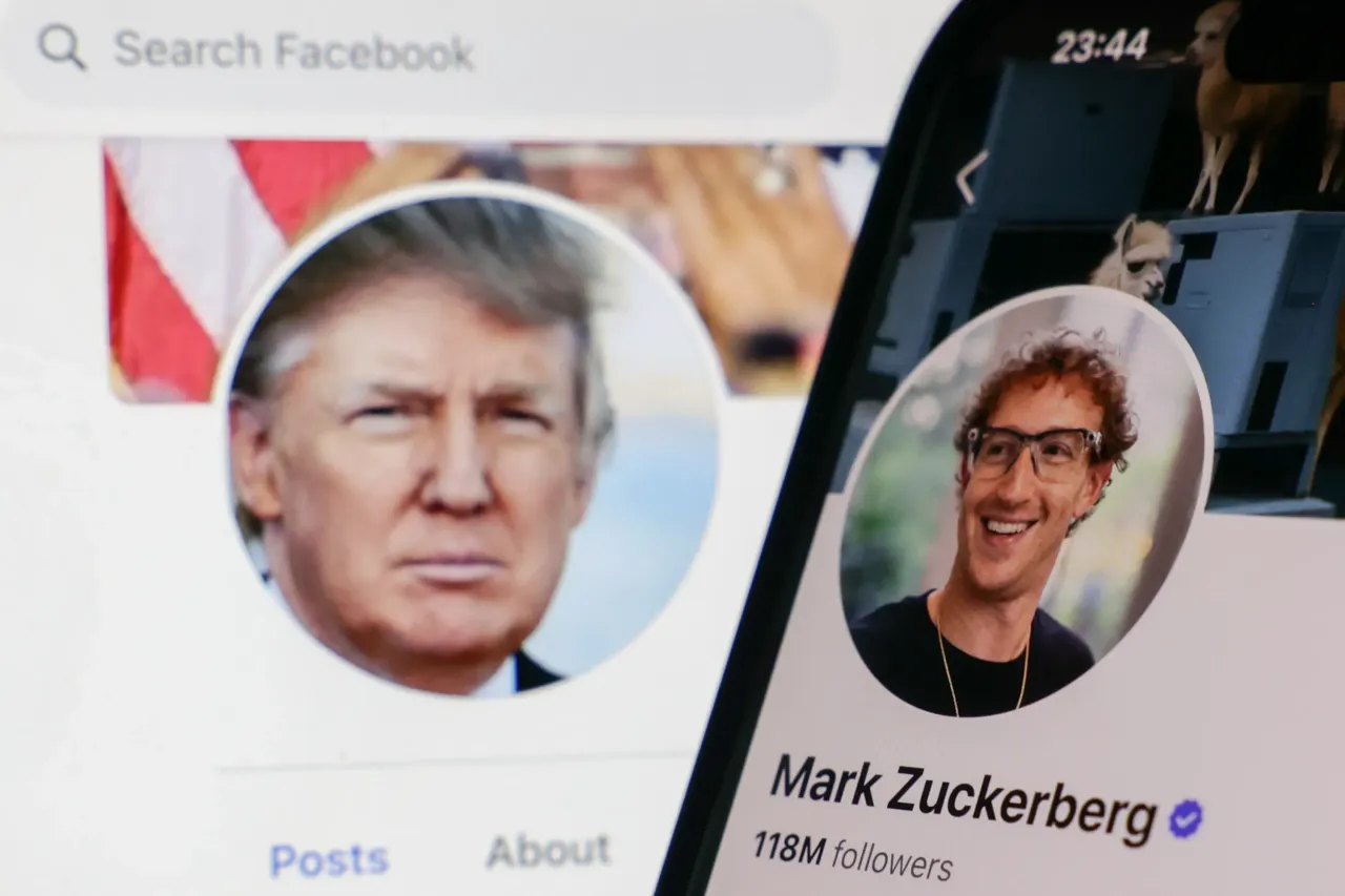 Donald Trump Facebook account and Mark Zuckerberg account on Facebook displayed on a phone screen are seen in this illustration photo taken in Krakow, Poland on January 7, 2025. (Photo by Jakub Porzycki/NurPhoto via Getty Images)