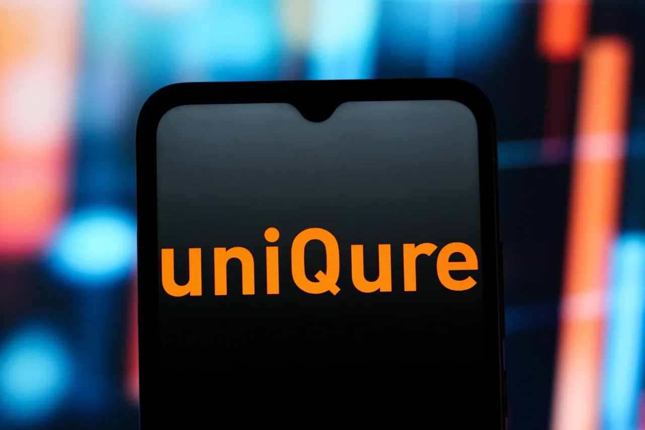 In this photo illustration, the uniQure logo is seen displayed on a smartphone screen. (Photo Illustration by Thomas Fuller/SOPA Images/LightRocket via Getty Images)