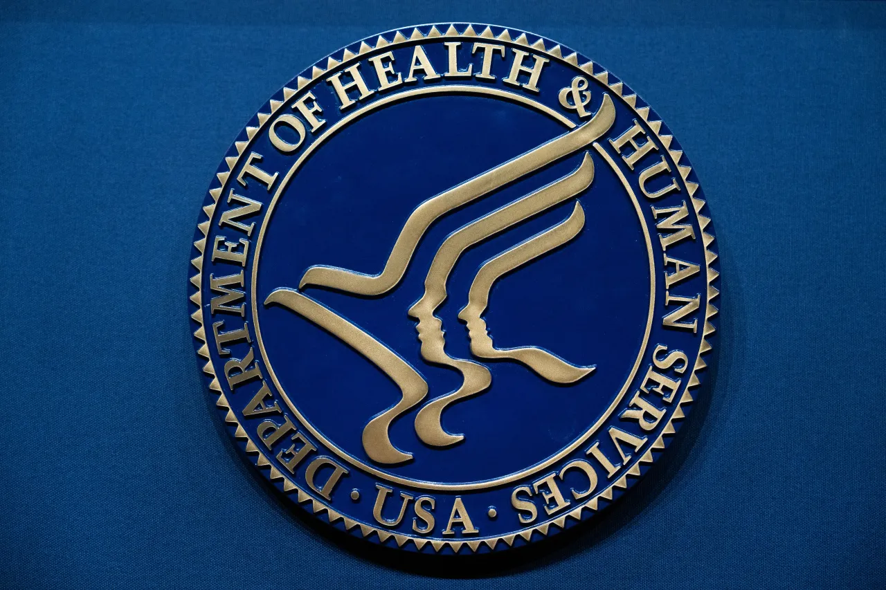 The seal of the Health and Human Services is pictured on a podium before Secretary Robert F. Kennedy, Jr. (Tom Williams/CQ-Roll Call, Inc via Getty Images)