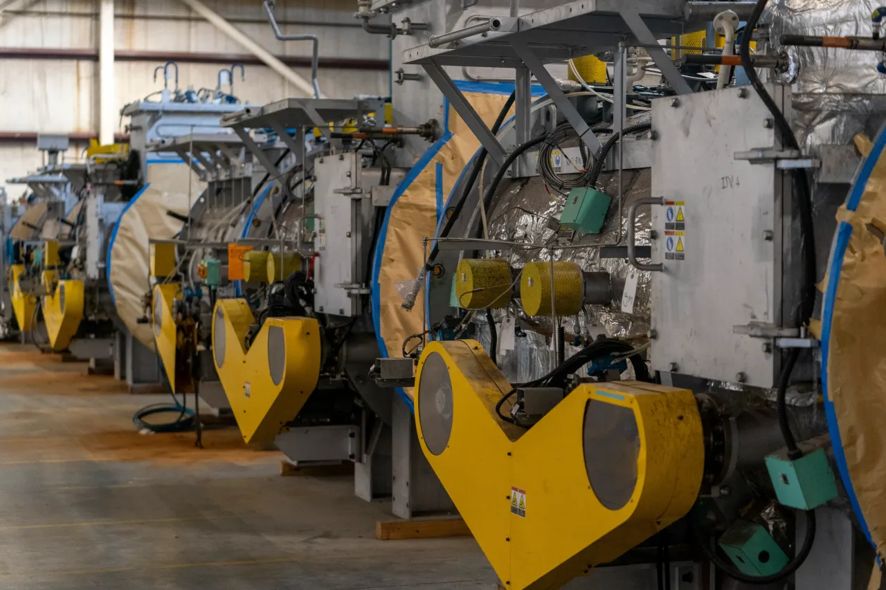 Vacuum chambers that will become part of a vacuum furnace sit at USA Rare Earth's facility in Stillwater, Oklahoma on June 20, 2025. (Photo by Nick Oxford for The Washington Post via Getty Images)