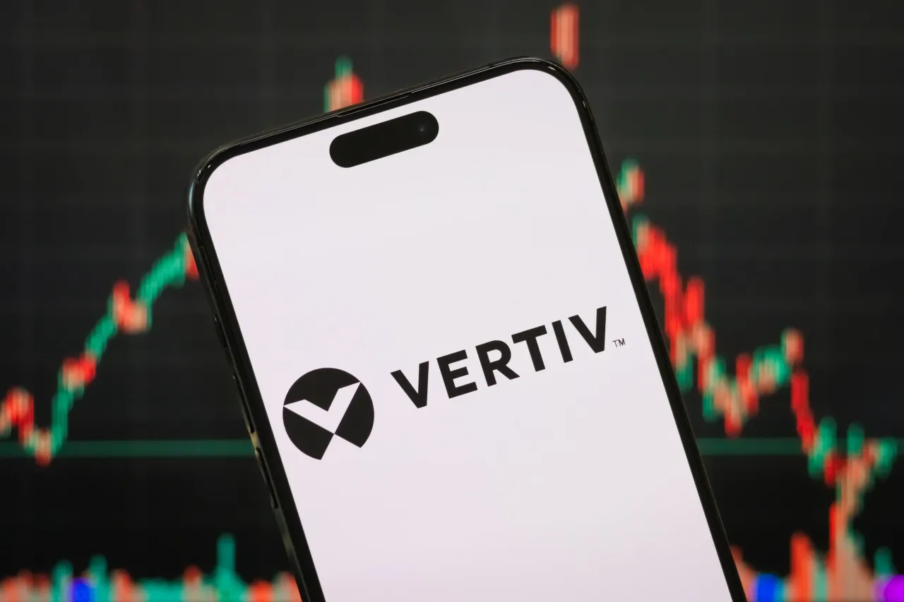  In this photo illustration, the logo of Vertiv Holdings Co is displayed on a smartphone screen. (Photo illustration by Cheng Xin/Getty Images)